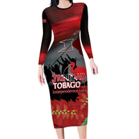 Personalized Trinidad and Tobago Independence Day Long Sleeve Bodycon Dress Scarlet Ibis And Chaconia Flowers