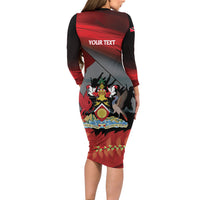 Personalized Trinidad and Tobago Independence Day Long Sleeve Bodycon Dress Scarlet Ibis And Chaconia Flowers