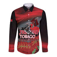 Personalized Trinidad and Tobago Independence Day Long Sleeve Button Shirt Scarlet Ibis And Chaconia Flowers
