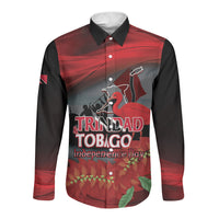 Personalized Trinidad and Tobago Independence Day Long Sleeve Button Shirt Scarlet Ibis And Chaconia Flowers