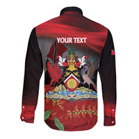 Personalized Trinidad and Tobago Independence Day Long Sleeve Button Shirt Scarlet Ibis And Chaconia Flowers