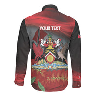 Personalized Trinidad and Tobago Independence Day Long Sleeve Button Shirt Scarlet Ibis And Chaconia Flowers