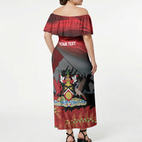 Personalized Trinidad and Tobago Independence Day Off Shoulder Maxi Dress Scarlet Ibis And Chaconia Flowers