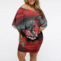 Personalized Trinidad and Tobago Independence Day Off Shoulder Short Dress Scarlet Ibis And Chaconia Flowers