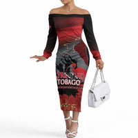 Personalized Trinidad and Tobago Independence Day Off The Shoulder Long Sleeve Dress Scarlet Ibis And Chaconia Flowers