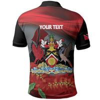 Personalized Trinidad and Tobago Independence Day Polo Shirt Scarlet Ibis And Chaconia Flowers