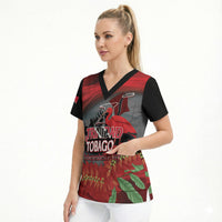 Personalized Trinidad and Tobago Independence Day Scrub Top Scarlet Ibis And Chaconia Flowers