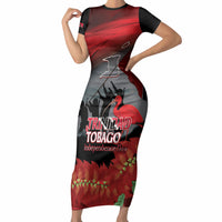 Personalized Trinidad and Tobago Independence Day Short Sleeve Bodycon Dress Scarlet Ibis And Chaconia Flowers