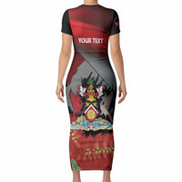 Personalized Trinidad and Tobago Independence Day Short Sleeve Bodycon Dress Scarlet Ibis And Chaconia Flowers