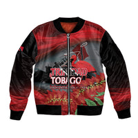 Personalized Trinidad and Tobago Independence Day Sleeve Zip Bomber Jacket Scarlet Ibis And Chaconia Flowers