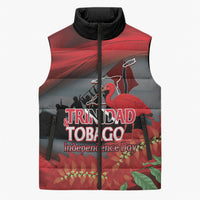 Personalized Trinidad and Tobago Independence Day Sleeveless Puffer Jacket Scarlet Ibis And Chaconia Flowers