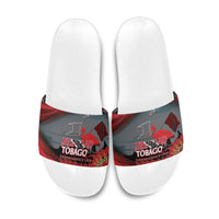 Trinidad and Tobago Independence Day Slide Sandals Scarlet Ibis And Chaconia Flowers
