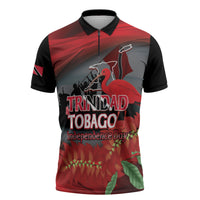 Personalized Trinidad and Tobago Independence Day Zipper Polo Shirt Scarlet Ibis And Chaconia Flowers