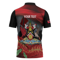 Personalized Trinidad and Tobago Independence Day Zipper Polo Shirt Scarlet Ibis And Chaconia Flowers