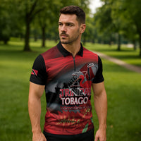 Personalized Trinidad and Tobago Independence Day Zipper Polo Shirt Scarlet Ibis And Chaconia Flowers