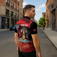 Personalized Trinidad and Tobago Independence Day Zipper Polo Shirt Scarlet Ibis And Chaconia Flowers