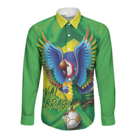 Vai Brasil Football Long Sleeve Button Shirt 2026 Go Canarinho Macaw Parrot Flag Proud