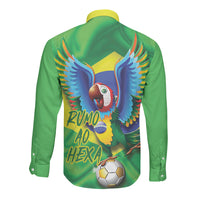 Vai Brasil Football Long Sleeve Button Shirt 2026 Go Canarinho Macaw Parrot Flag Proud