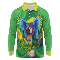 Vai Brasil Football Long Sleeve Polo Shirt 2026 Go Canarinho Macaw Parrot Flag Proud