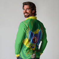 Vai Brasil Football Long Sleeve Polo Shirt 2026 Go Canarinho Macaw Parrot Flag Proud