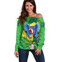 Vai Brasil Football Off Shoulder Sweater 2026 Go Canarinho Macaw Parrot Flag Proud