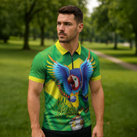 Vai Brasil Football Zipper Polo Shirt 2026 Go Canarinho Macaw Parrot Flag Proud