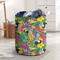 Macaw Parrot Brazil Laundry Basket Maracas Seamless Tropical Flowers