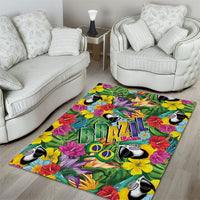 Macaw Parrot Brazil Area Rug Maracas Seamless Tropical Flowers