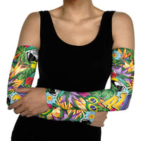 Macaw Parrot Brazil Arm Sleeves Maracas Seamless Tropical Flowers