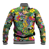 Macaw Parrot Brazil Baseball Jacket Maracas Seamless Tropical Flowers