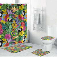 Macaw Parrot Brazil Bathroom Set Maracas Seamless Tropical Flowers