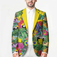 Macaw Parrot Brazil Blazer Maracas Seamless Tropical Flowers