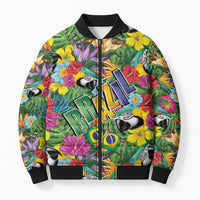 Macaw Parrot Brazil Bomber Puffer Jacket Maracas Seamless Tropical Flowers