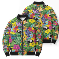 Macaw Parrot Brazil Bomber Puffer Jacket Maracas Seamless Tropical Flowers
