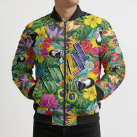 Macaw Parrot Brazil Bomber Puffer Jacket Maracas Seamless Tropical Flowers