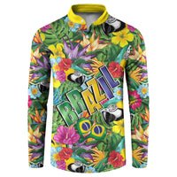 Macaw Parrot Brazil Button Sweatshirt Maracas Seamless Tropical Flowers
