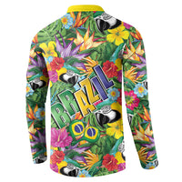 Macaw Parrot Brazil Button Sweatshirt Maracas Seamless Tropical Flowers