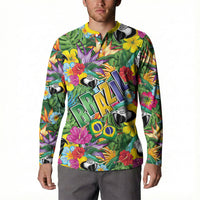 Macaw Parrot Brazil Button Sweatshirt Maracas Seamless Tropical Flowers