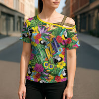 Macaw Parrot Brazil Cross Shoulder Shirt Maracas Seamless Tropical Flowers