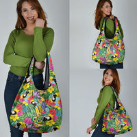Macaw Parrot Brazil Grocery Bag Maracas Seamless Tropical Flowers