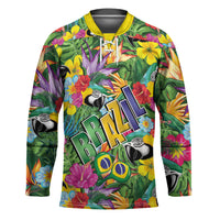 Macaw Parrot Brazil Hockey Jersey Maracas Seamless Tropical Flowers