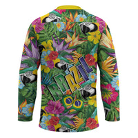 Macaw Parrot Brazil Hockey Jersey Maracas Seamless Tropical Flowers