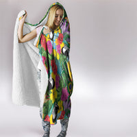 Macaw Parrot Brazil Hooded Blanket Maracas Seamless Tropical Flowers