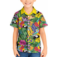 Macaw Parrot Brazil Kid Hawaiian Shirt Maracas Seamless Tropical Flowers