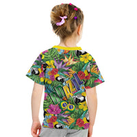 Macaw Parrot Brazil Kid T Shirt Maracas Seamless Tropical Flowers