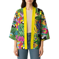 Macaw Parrot Brazil Kimono Maracas Seamless Tropical Flowers
