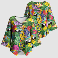 Macaw Parrot Brazil Kimono Sleeve Blouse Maracas Seamless Tropical Flowers