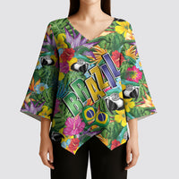 Macaw Parrot Brazil Kimono Sleeve Blouse Maracas Seamless Tropical Flowers