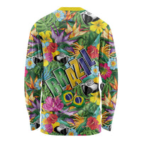 Macaw Parrot Brazil Long Sleeve Shirt Maracas Seamless Tropical Flowers