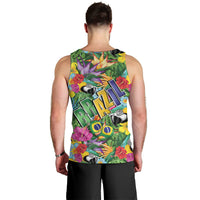 Macaw Parrot Brazil Men Tank Top Maracas Seamless Tropical Flowers